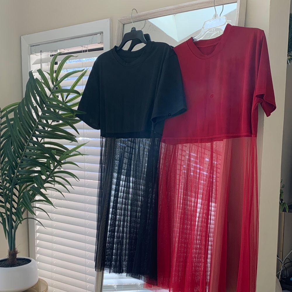 SHEIN Black and Red Sheer Tops